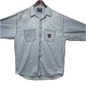 Vintage Hard Rock Cafe Madrid Denim Shirt XL 90s Embroidered Logo